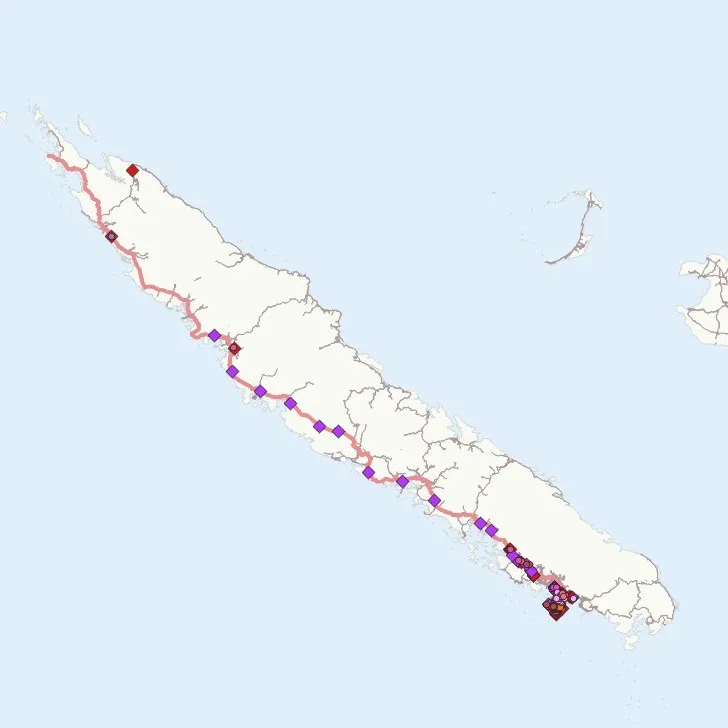 Localisation des comptages routiers réalisés par Oceavia sur la Grande Terre