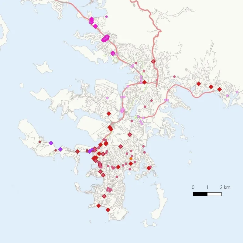 Localisation des comptages routiers réalisés par Oceavia dans le Grand Nouméa